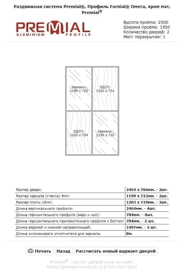 Премиал профиль для шкафов купе расчет