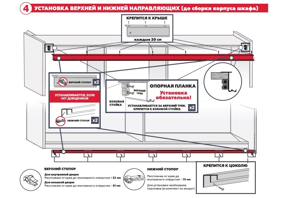 Монтаж д. Нижняя направляющая для шкафа купе как установить. Установка трека. Как установить треков схема. Монтаж онлайн с верхним стопором.