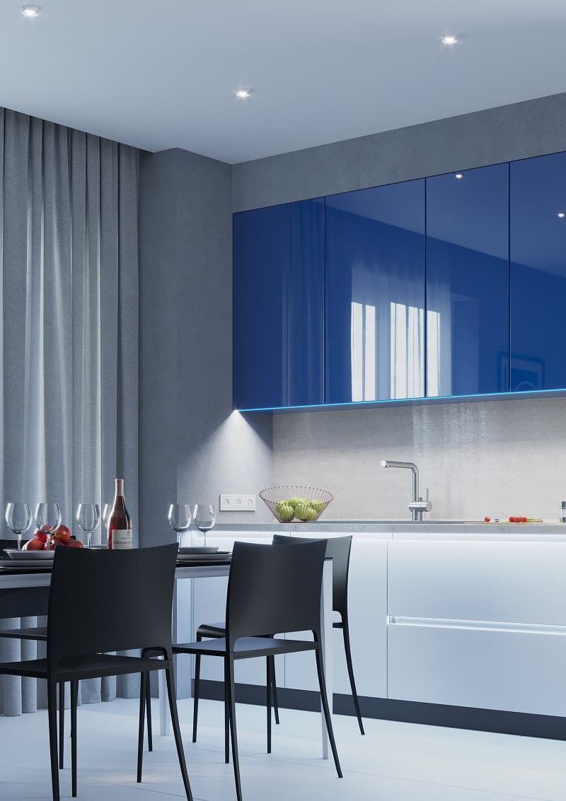 Синяя кухня с подсветкой